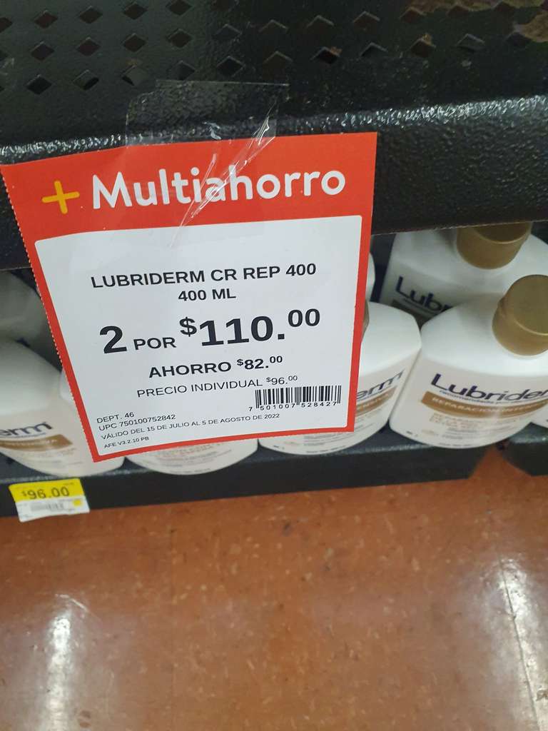 Crema lubriderm 2x110 en tiendas walmart