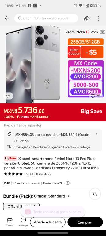 AliExpress: Celular Xiaomi Redmi Note 13 Pro+ 5G