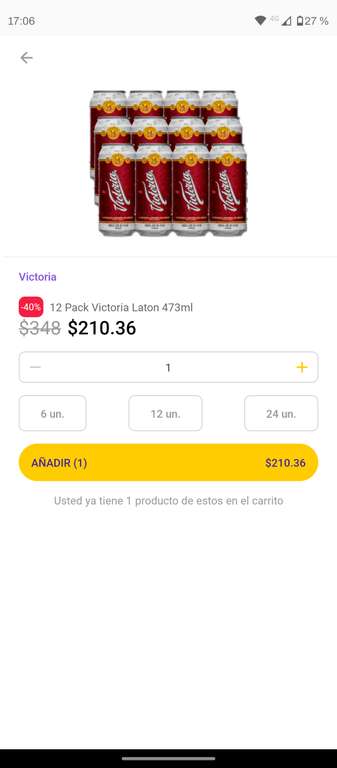 55% de descuento en cerveza al pedir desde TaDa app y con envío gratis (Ejemplo 12 pack Victoria Latón)