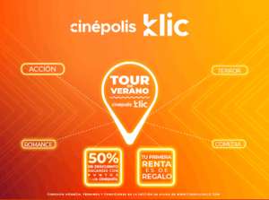 Tour de Verano Cinépolis Klic: 50% al pagar con puntos y renta gratis a nuevos usuarios.