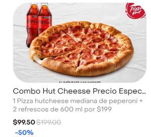 Rappi [Pizza Hut]: Varios artículos con 50% OFF | Ejemplo: Combo Hut Cheesse