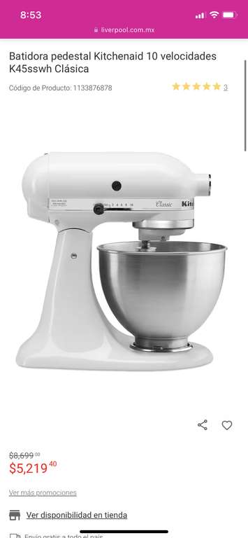 Batidora Kitchenaid K45SSWH Clasica