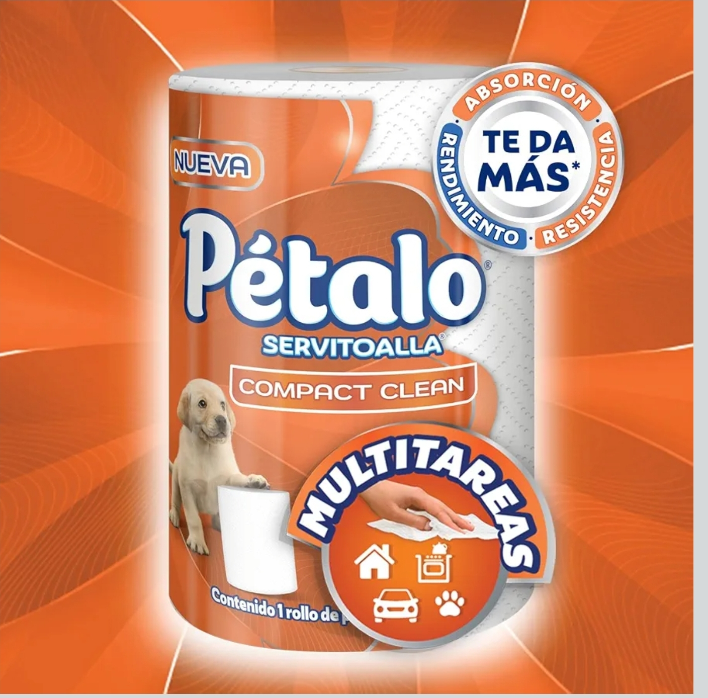 Amazon: $12 comprando 10pz || Pétalo Compact Clean, Servitoalla, 1 Rollo con 200 Hojas, Multitareas