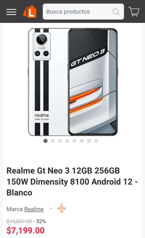 Linio: Realme GT Neo 3, 150w carga rápida! 5G 12Gb Ram 256Gb Rom Dimensity 8100