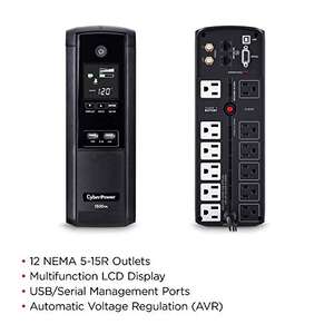 Amazon: CyberPower UPS BRG1500AVRLCD Regulador de voltaje AVR, 12 tomacorrientes, 1500VA/900W