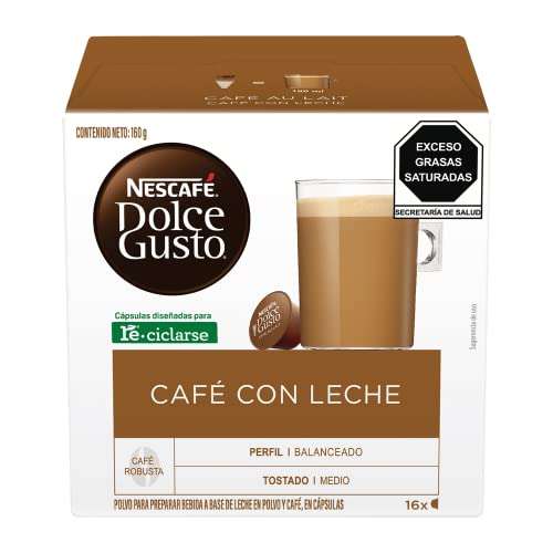 Amazon: Cápsulas para café Nescafé Dolce Gusto Café con leche de 16 cápsulas (Planea y Ahorra)