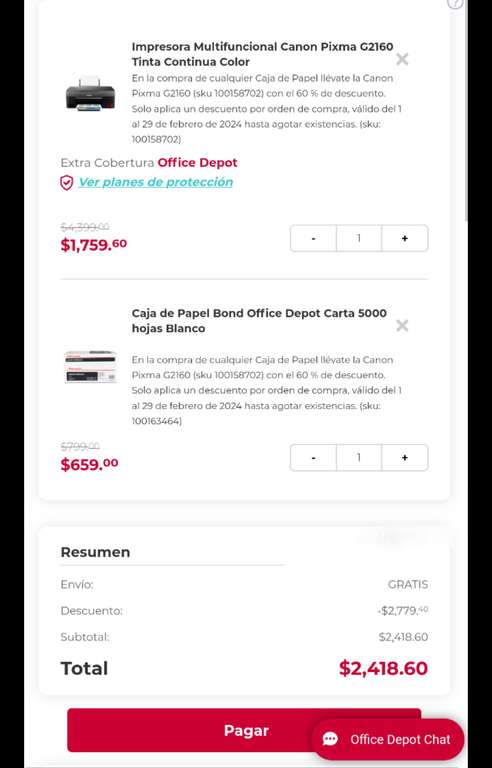 Office depot: Multifuncional Canon G2160 con 60% OFF en la compra de caja de papel