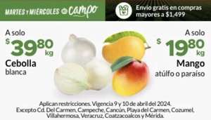 Soriana: Martes y Miércoles del Campo 9 y 10 Abril: Mango Ataulfo ó Mango Paraíso $19.80 kg • Cebolla Blanca $39.80 kg