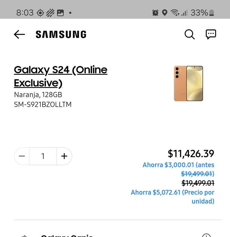 Samsung Store: Samsung Galaxy S24 128 Gb + Buds 2 Pro + Funda (11426 Primera compra)