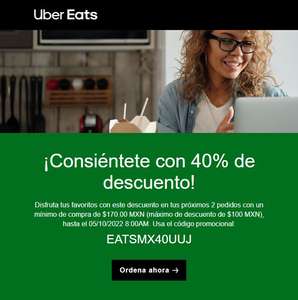 Uber Eats: 40% de descuento en 2 pedidos (2do intento)