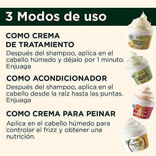 Amazon: Garnier Fructis H5537200 Mascarilla para Cabello Natural Vegana Anti Frizz con Fructis Hair Food, Verde, 350 ml con planea y cancela