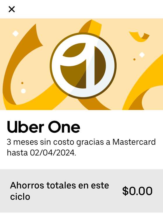 Mastercard: 3 o 6 meses gratis de Uber One