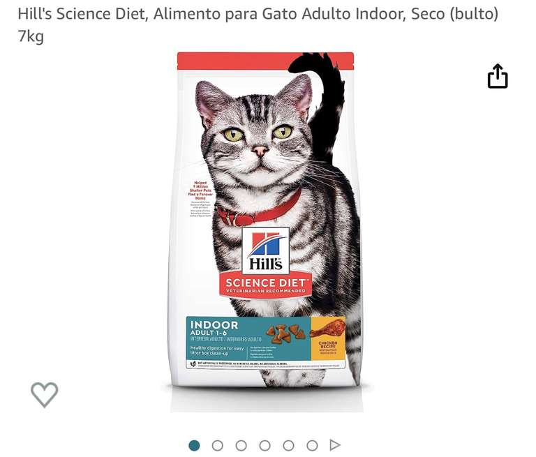 Amazon. Hill's Science Diet, Alimento para Gato Adulto Indoor, Seco (bulto) 7kg. Planea y ahorra