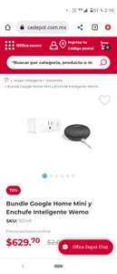 Office Depot: Bundle Google Home Mini y Enchufe Inteligente Wemo