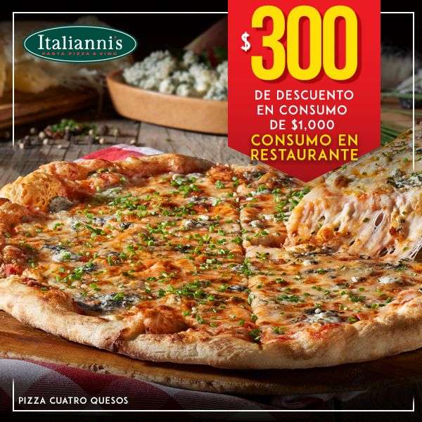 Cupones Alsea - $300 menos en consumo de $1000 en restaurante Italianni's (sucursales seleccionadas)