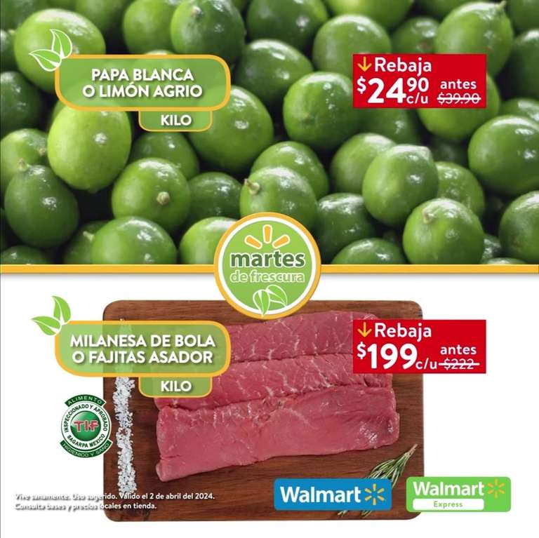 Walmart: Martes de Frescura 2 Abril: Piña $14.90 kg • Mango Ataulfo ó Mango Paraíso ó Naranja $19.90 kg • Papa ó Limón Agrio $24.90 kg
