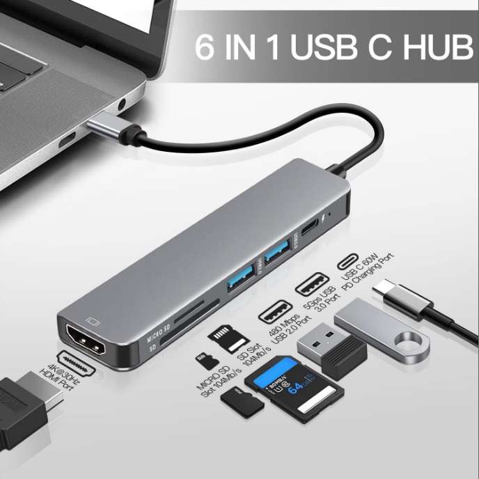 Banggood: Bakeey 6-en-1 USB-C Hub Adaptador HDMI 4K @ 30Hz USB3.0 100W PD