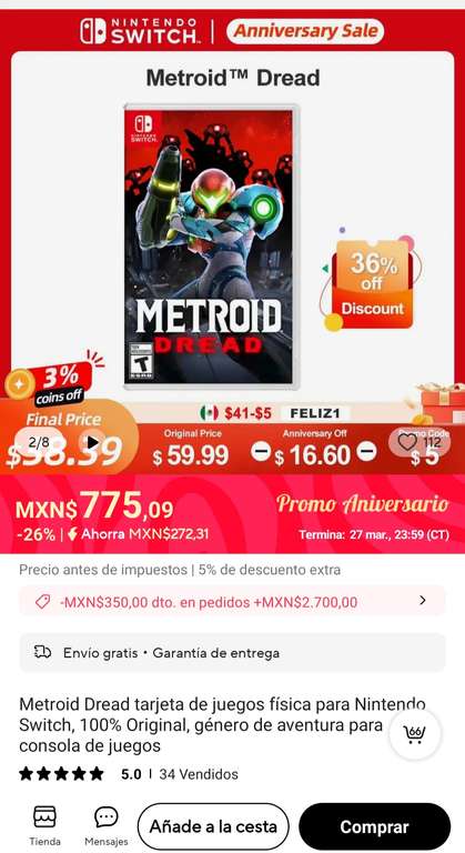 AliExpress: Metroid Dread (Nintendo Switch) - Estándar Edition