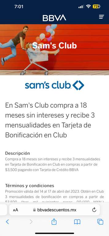 En Sam's Club compra a 18 meses sin intereses y recibe 4 mensualidades en Tarjeta de Bonificación en Club