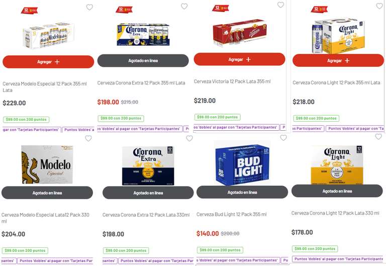 SORIANA en linea y tienda fisica- 12 pack de cervezas a $99 pagando con 200 puntos soriana
