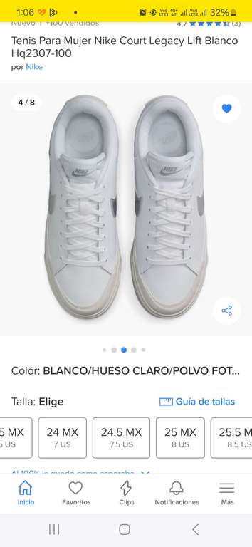 Tenis Nike Court Legacy Lift Mujer - Blanco/Hueso $1379.40 at Mercado Libre  | Promodescuentos