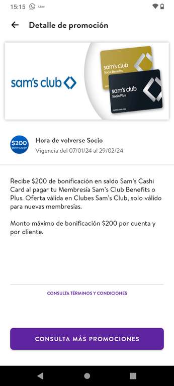 Cashi: Recibe $200 de bonificación en saldo Sam's Cashi Card al pagar tu Membresía Sam's Club Benefits o Plus (nuevas membresías)