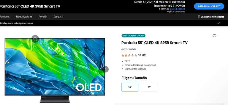 Samsung Store: Pantalla Samsung 55" OLED 4K S95B Smart TV