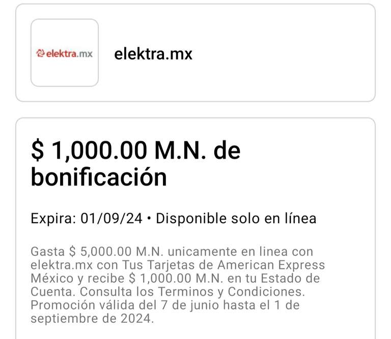 American Express: Bonificación de $1,000 al acumular $5,000 en Elektra.mx