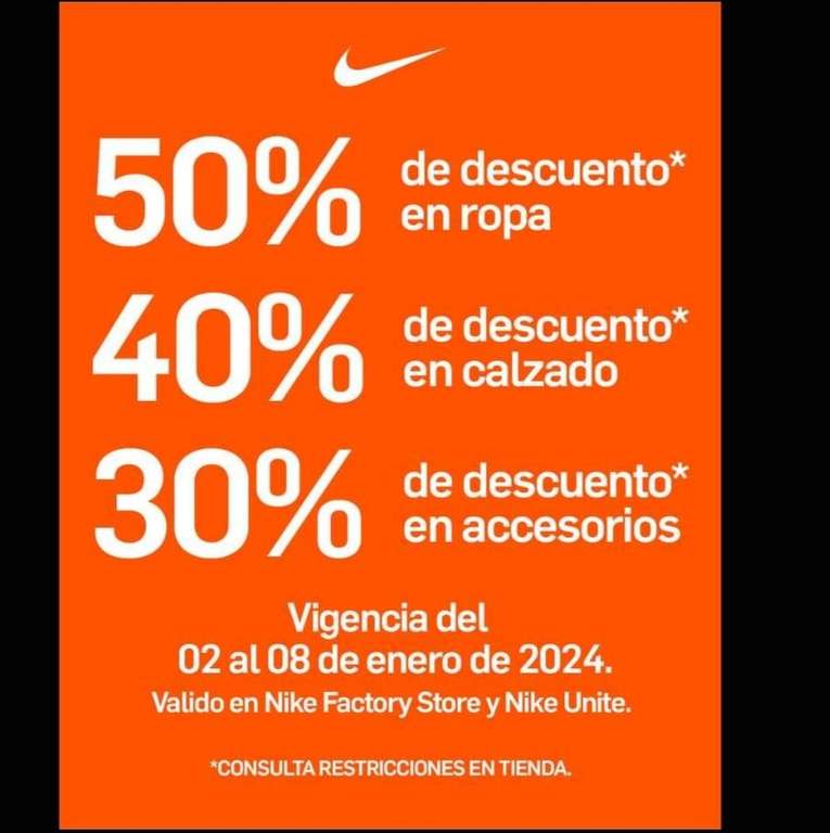 Nike Factory: 50% de descuento en ropa | 40% OFF en calzado y 30% OFF en accesorios