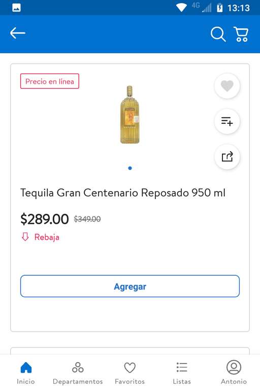 Walmart: Tequila Gran Centenario Reposado 950 ml