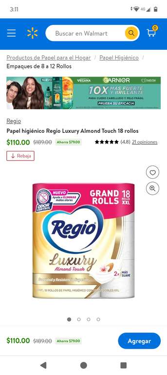 Walmart súper - papel higiénico regio Almond Touch 18 rollos