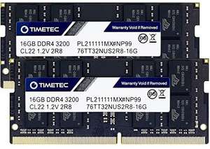 Amazon: memorias ram Timetec 32GB KIT(2x16GB) DDR4 3200MHz PC4-25600 CL22 2Rx8 Dual Rank
