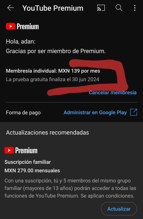 YouTube premium 4 meses gratis de prueba para dispositivos Samsun Galaxy