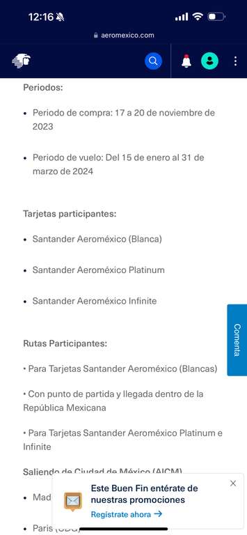 Ascenso a clase premier sin costo a rutas seleccionadas saliendo desde CD.MX | Comprando del 17 al 20 de noviembre con tarjeta Aeroméxico