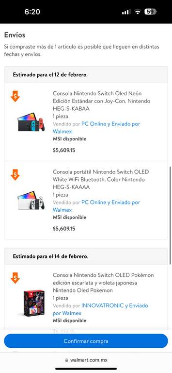 Walmart: Nintendo switch 1.1 (Oled $5609) BBVA a 18 MSI