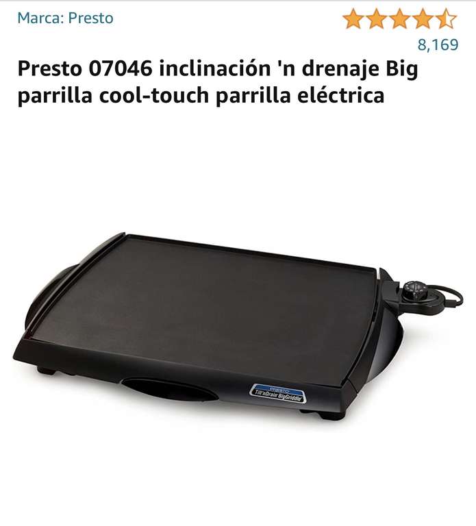 Amazon: Plancha eléctrica Prestó modelo 07046
