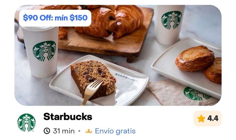 RAPPI: $90 de descuento comprando $150 en Starbucks