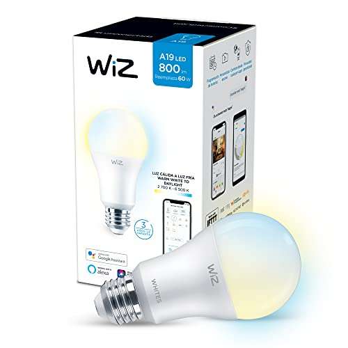 Amazon: WiZ Foco A19 luz cálida a fría dimeable controlable por WiFi