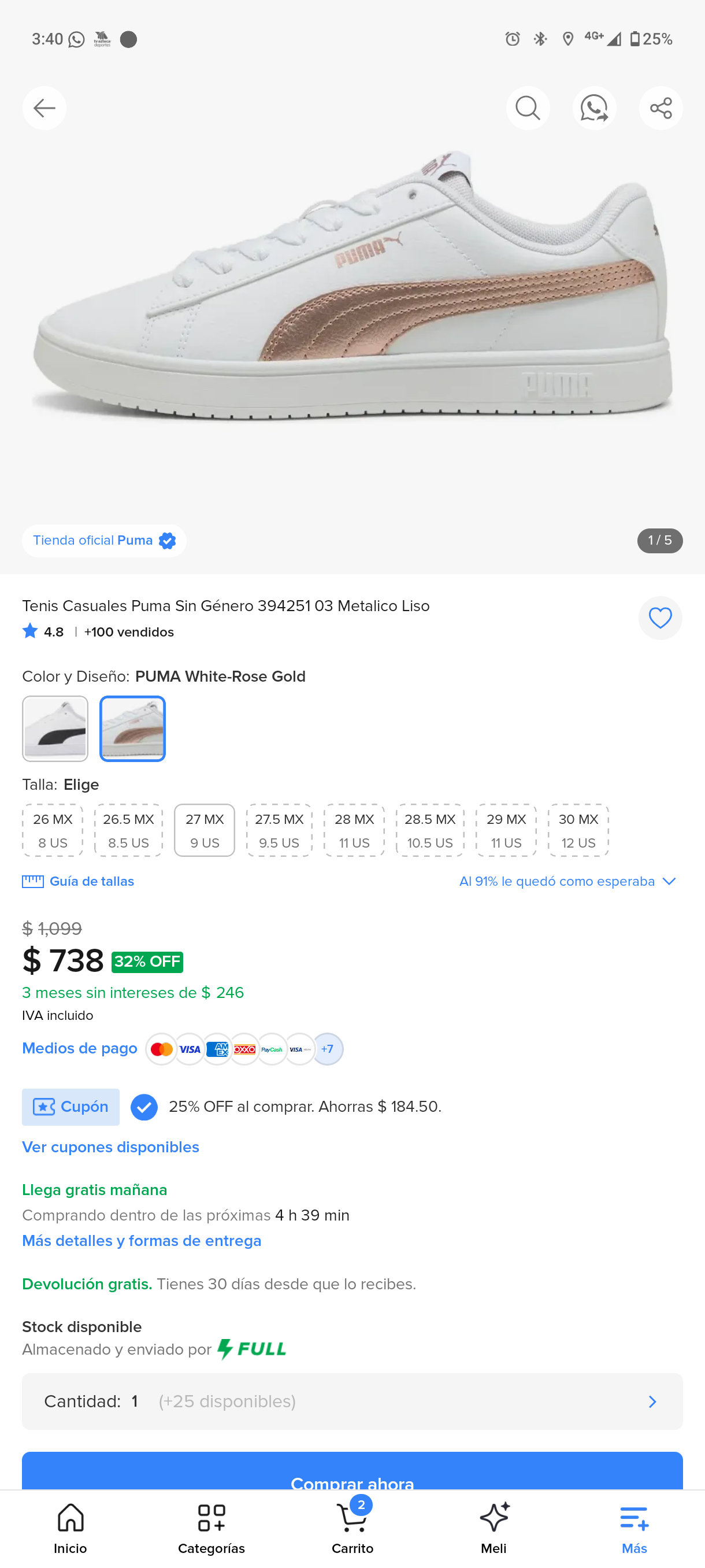 Mercado Libre y Puma: 25% de descuento (producto seleccionados)