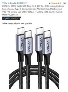 Amazon | Cable USB C a C 100w UGREEN (2 Cables de 3 M)