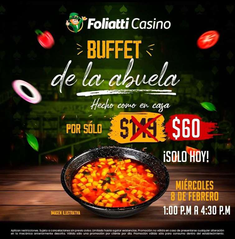 Foliatti Casino: Buffet de comida por $60 (incluye bebidas de refill)