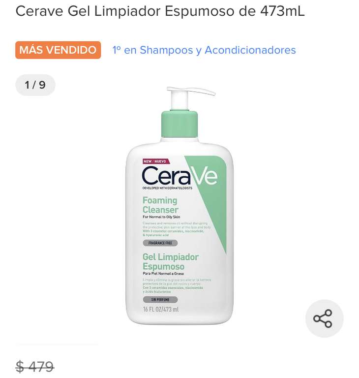 Mercado Libre: CeraVe Gel Limpiador 473 ml.