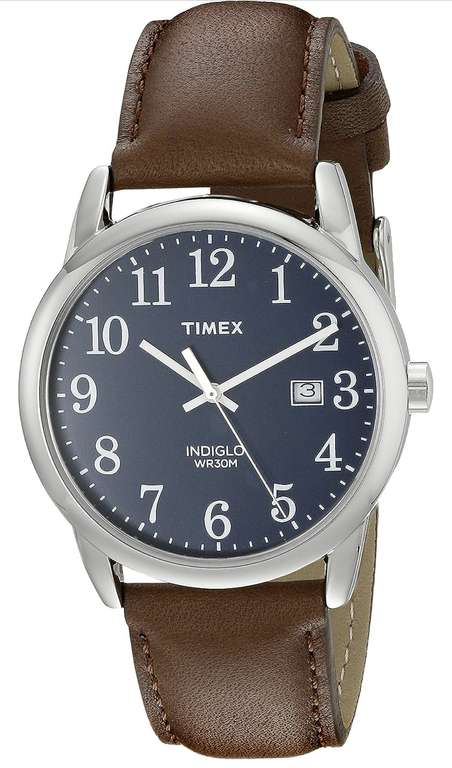 Amazon: Timex Men's TW2R62400 Easy Reader 38mm Gray/Blue Leather Strap Watch | Envío gratis con Prime