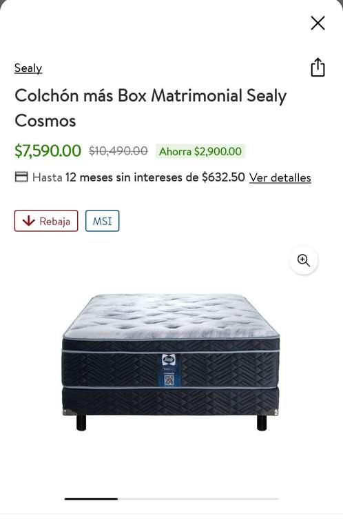 Walmart: Colchón más Box Matrimonial Sealy Cosmos