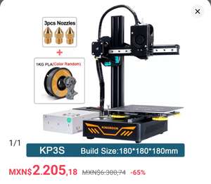 AliExpress: KINGROON-Kit de impresora 3D KP3S+ filamento rollo+ 3 boquillas enviado desde mexico