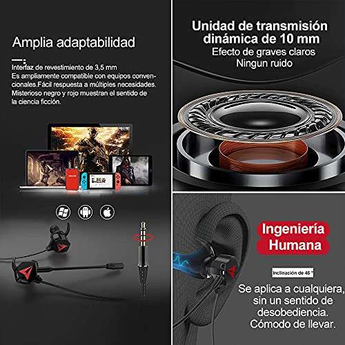 Amazon: KAMYSEN Audífonos c/ micrófono Dual Desmontable Auriculares con Cable para Juegos móviles, Nintendo Switch, PS4, Xbox One, Laptops