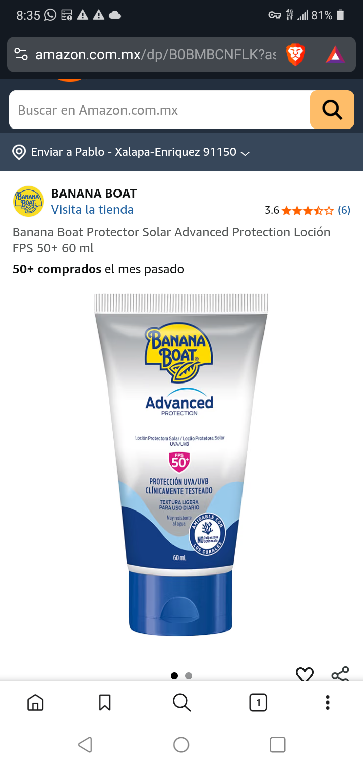 Amazon: Banana Boat Protector Solar Advanced Protection Loción FPS 50+ 60 ml