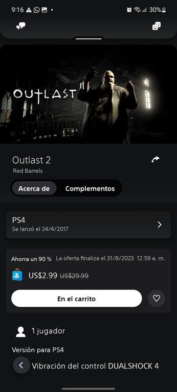 PlayStation Store: Outlast 2 ps4 y ps5