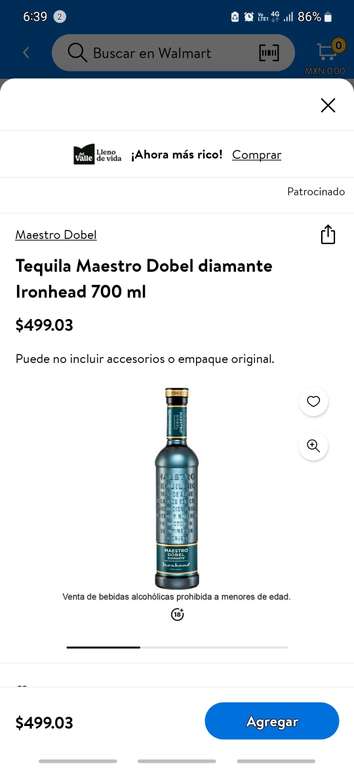 Walmart: Tequila Maestro Dobel Diamante edición Ironhead primera liquidación. - Gto