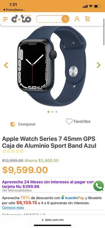 Doto: Apple Watch series 7 45mm Color Rojo Pagando con kueski